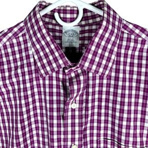 Brooks Brothers 346 Button Down Mens 17-4/5 Purple Gingham Slim Fit Non-Iron